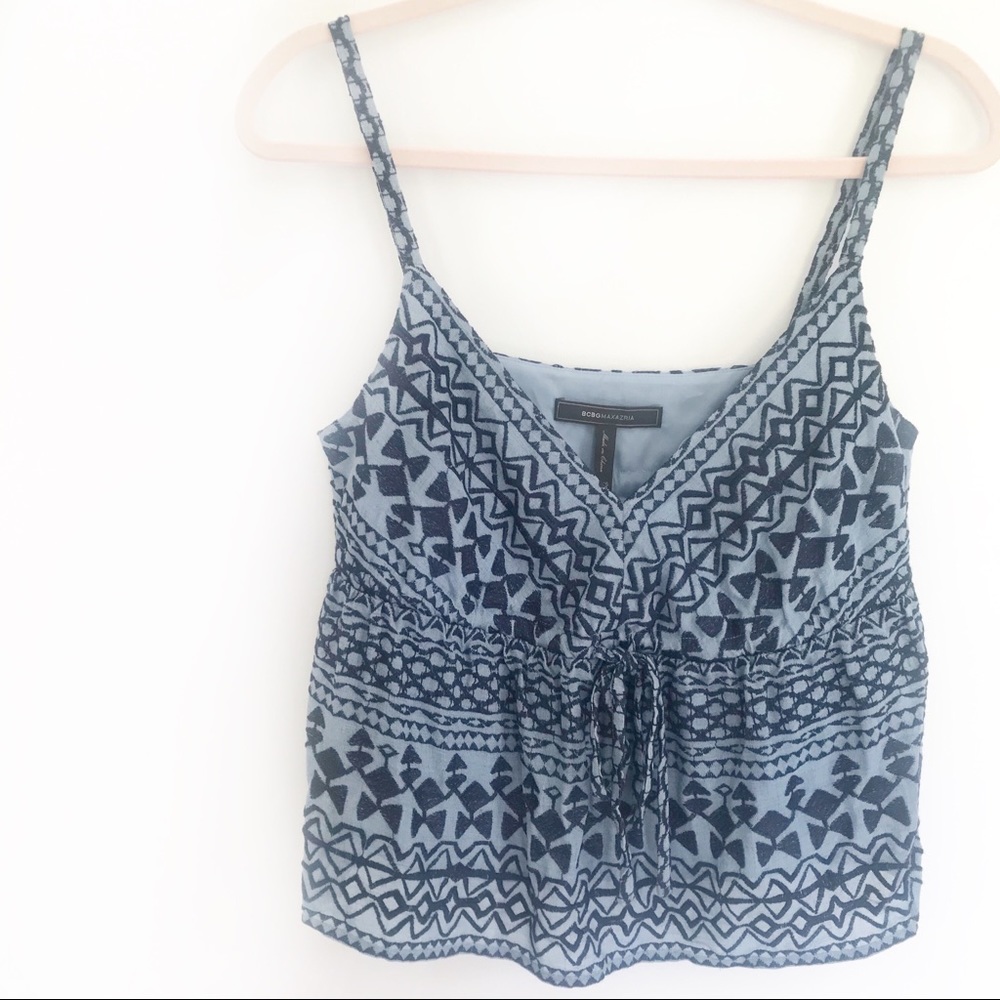 BCBGMaxAzria Embroidered Blue Crop Top